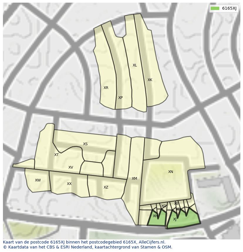 Afbeelding van het postcodegebied 6165 XJ op de kaart.