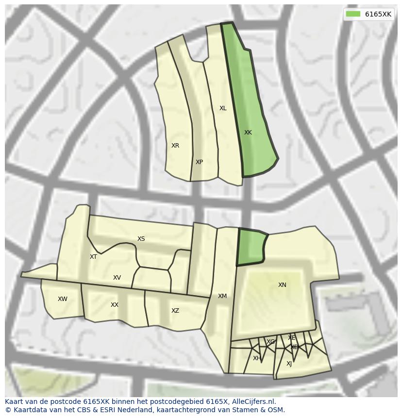 Afbeelding van het postcodegebied 6165 XK op de kaart.