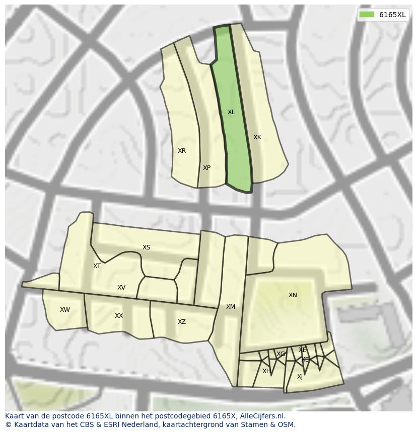 Afbeelding van het postcodegebied 6165 XL op de kaart.