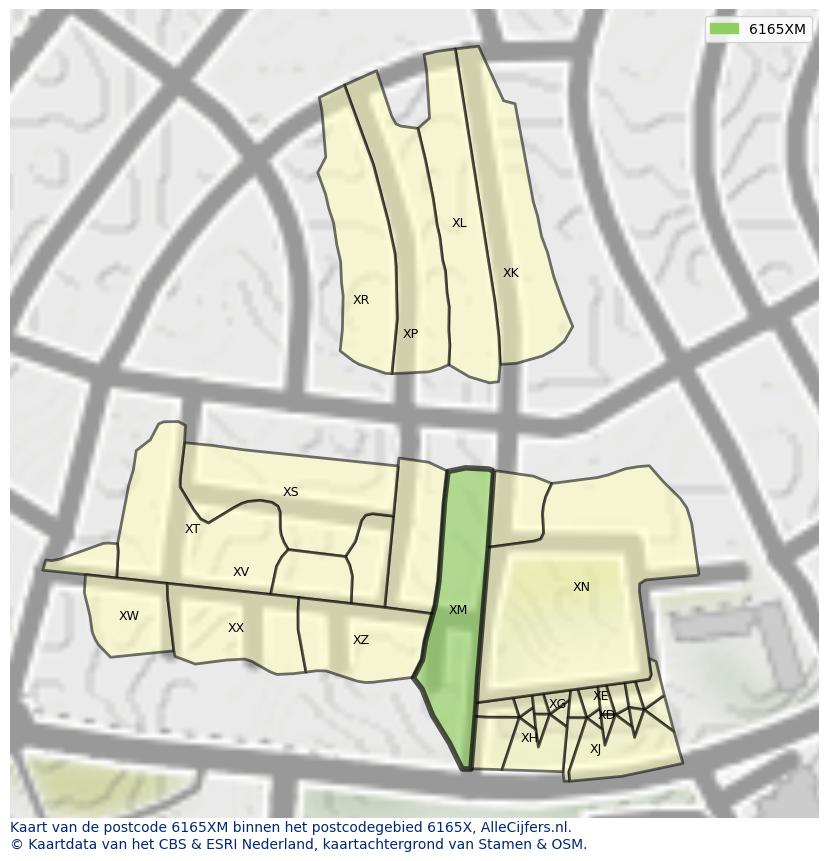 Afbeelding van het postcodegebied 6165 XM op de kaart.