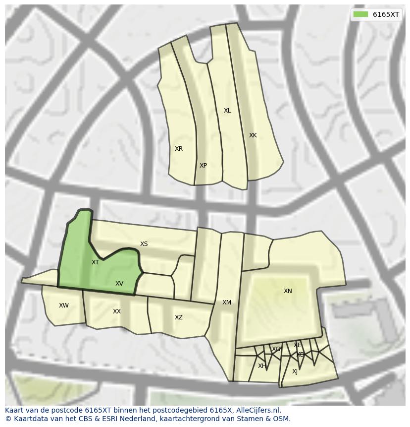 Afbeelding van het postcodegebied 6165 XT op de kaart.