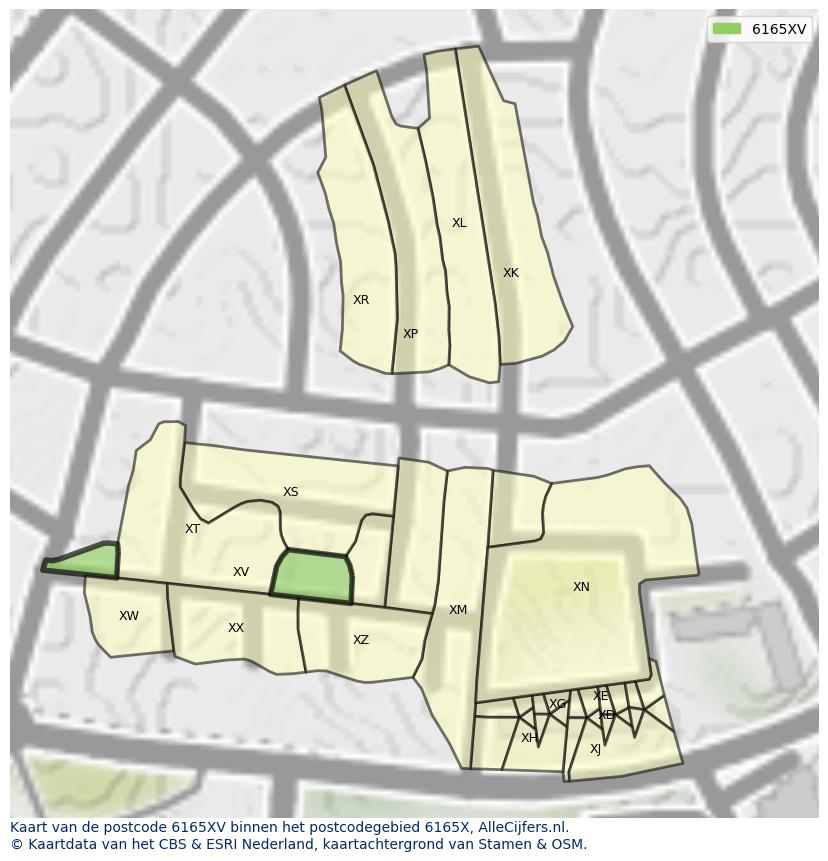 Afbeelding van het postcodegebied 6165 XV op de kaart.