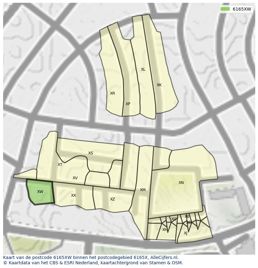 Afbeelding van het postcodegebied 6165 XW op de kaart.