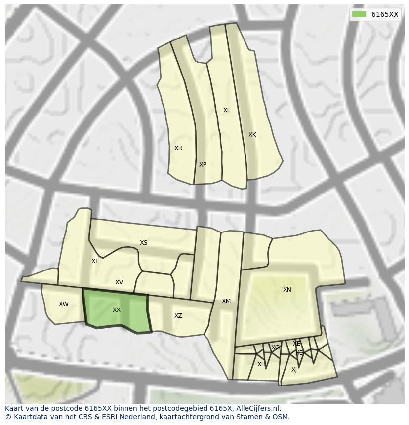 Afbeelding van het postcodegebied 6165 XX op de kaart.