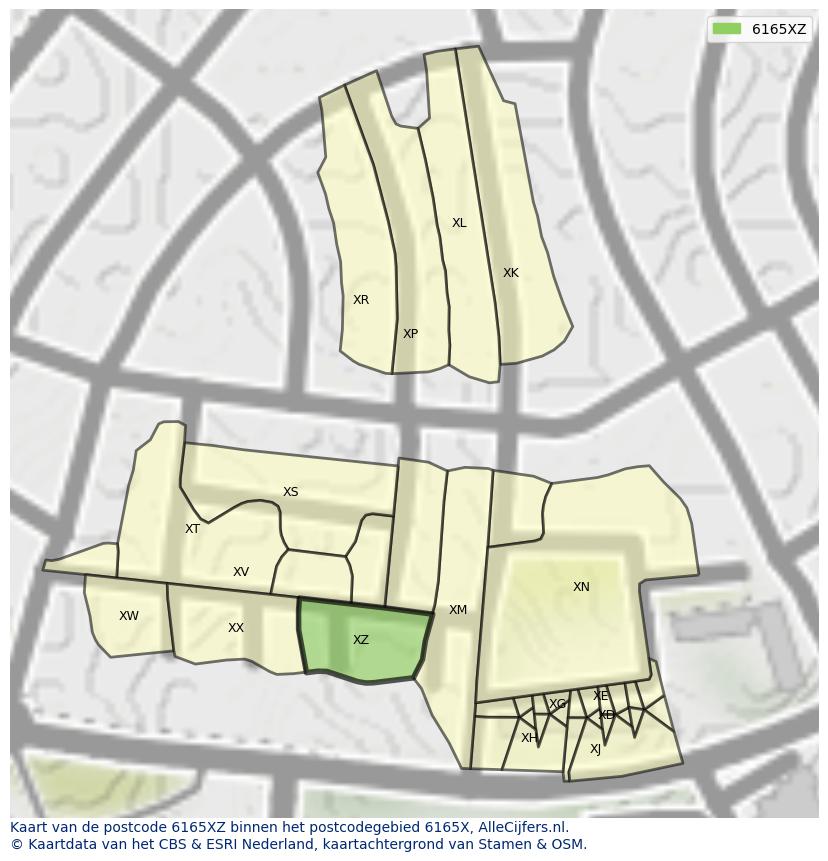 Afbeelding van het postcodegebied 6165 XZ op de kaart.