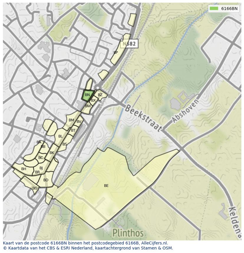 Afbeelding van het postcodegebied 6166 BN op de kaart.