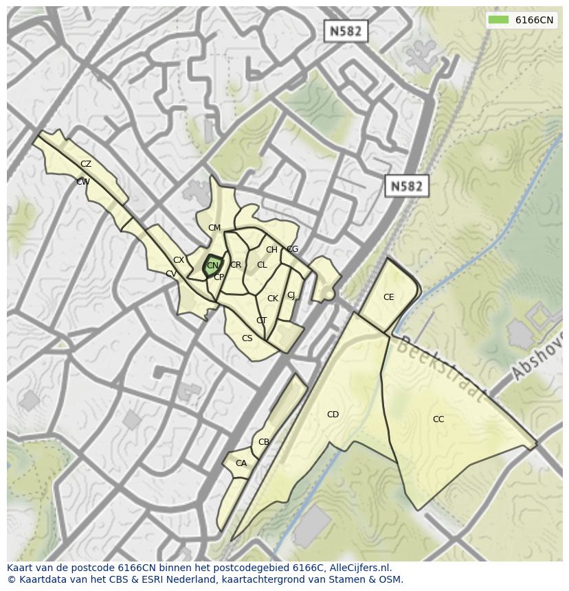 Afbeelding van het postcodegebied 6166 CN op de kaart.