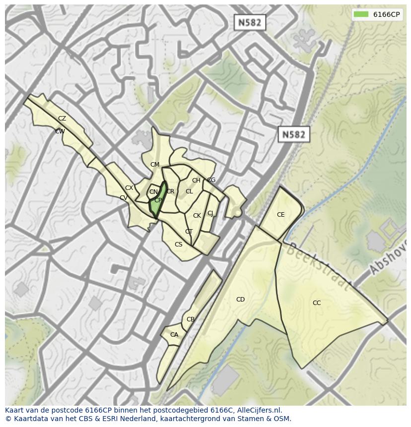 Afbeelding van het postcodegebied 6166 CP op de kaart.