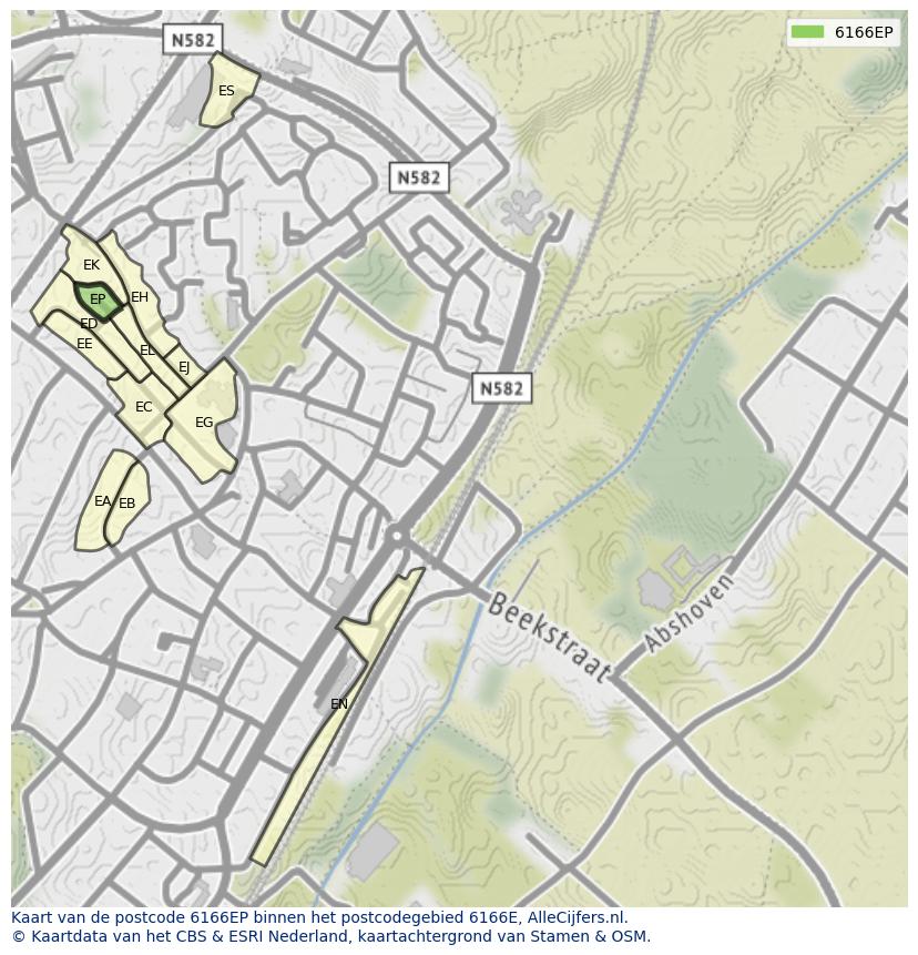 Afbeelding van het postcodegebied 6166 EP op de kaart.