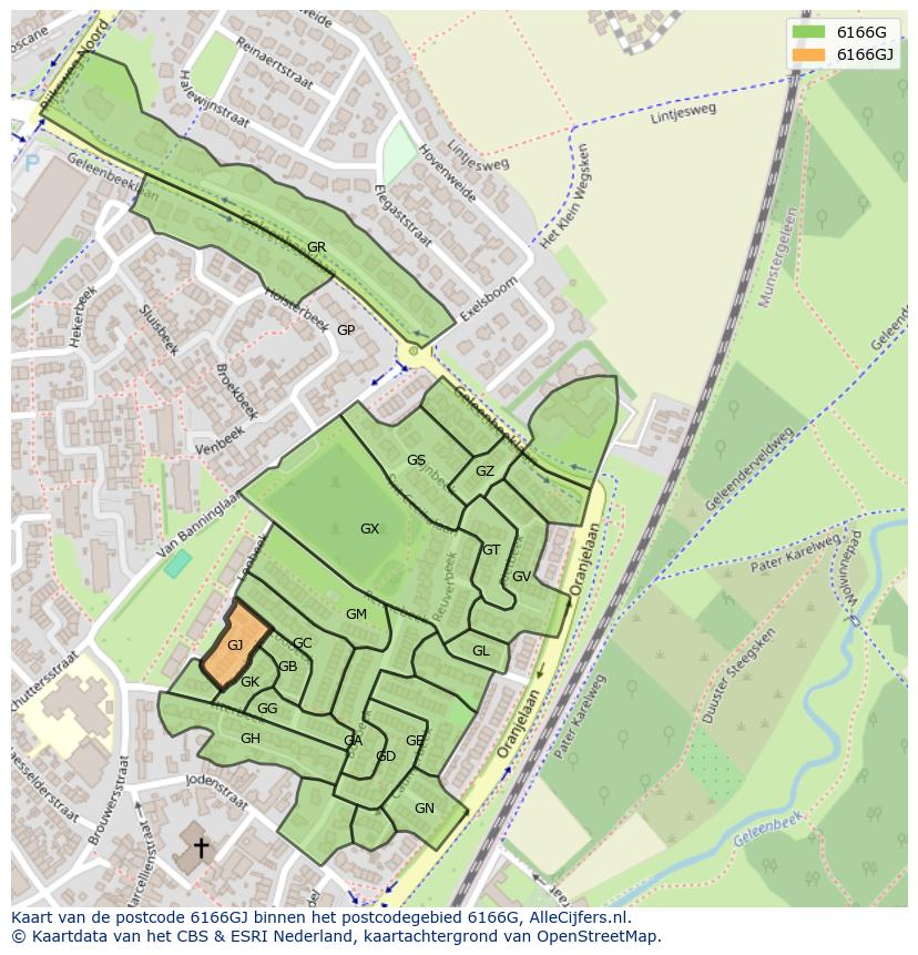 Afbeelding van het postcodegebied 6166 GJ op de kaart.