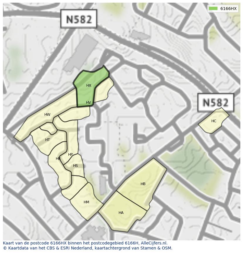 Afbeelding van het postcodegebied 6166 HX op de kaart.