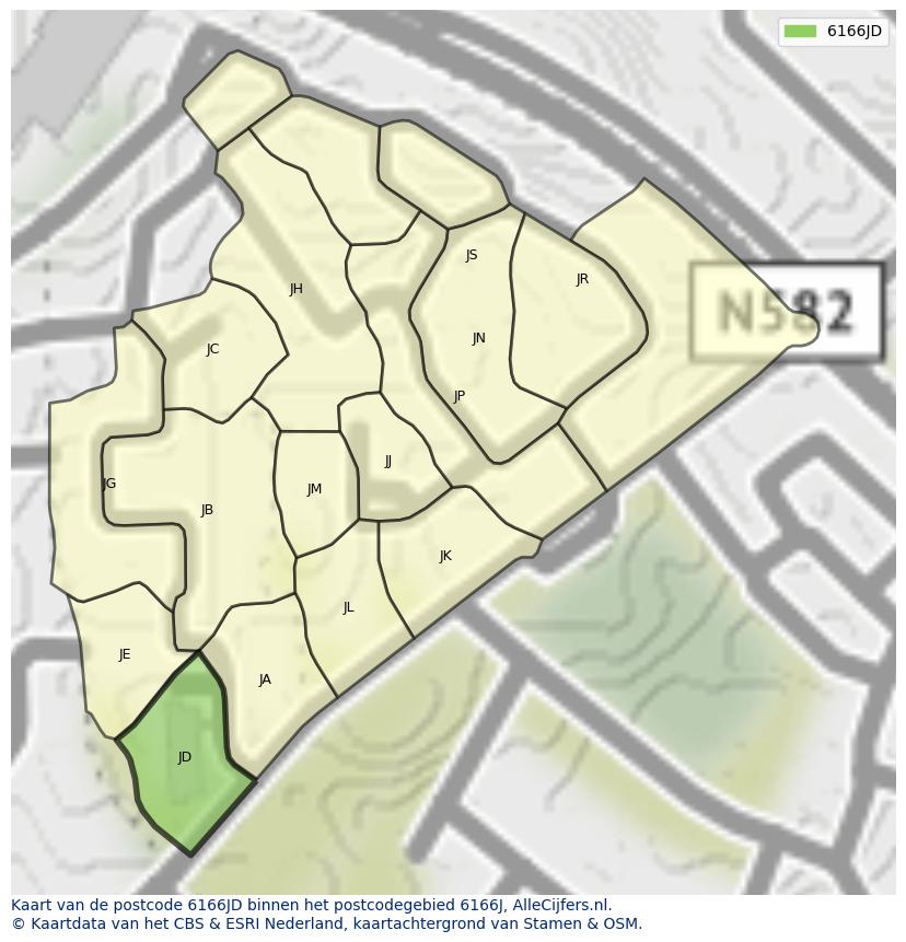 Afbeelding van het postcodegebied 6166 JD op de kaart.