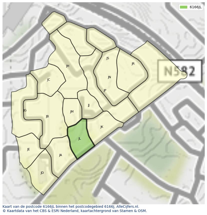 Afbeelding van het postcodegebied 6166 JL op de kaart.