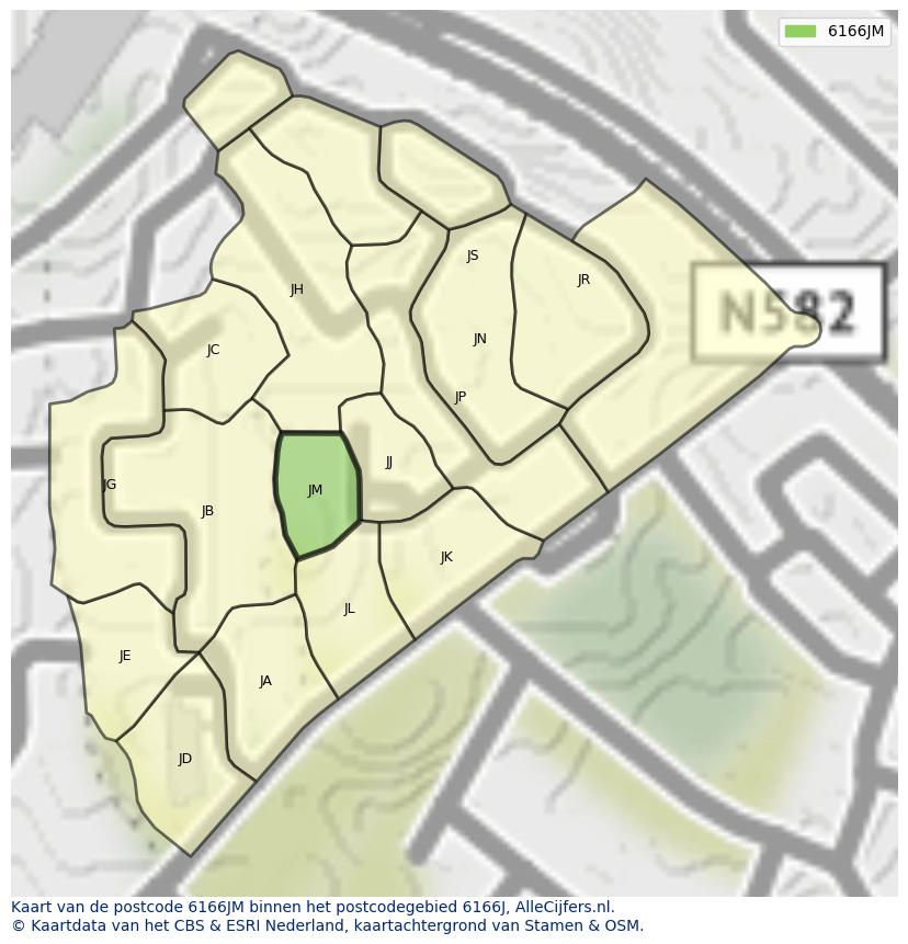 Afbeelding van het postcodegebied 6166 JM op de kaart.