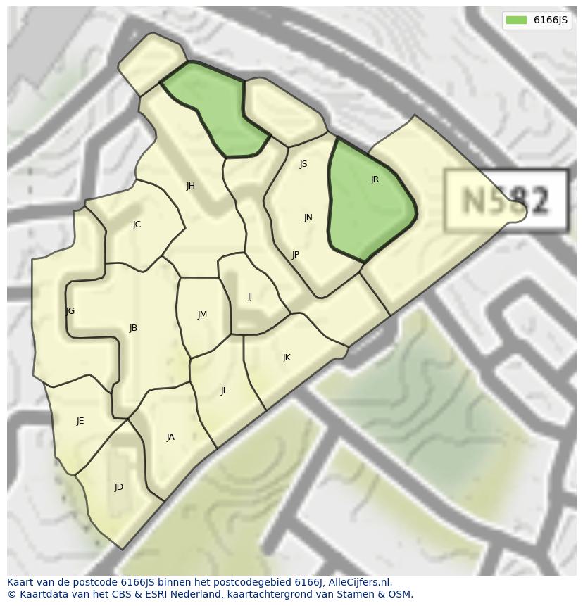 Afbeelding van het postcodegebied 6166 JS op de kaart.