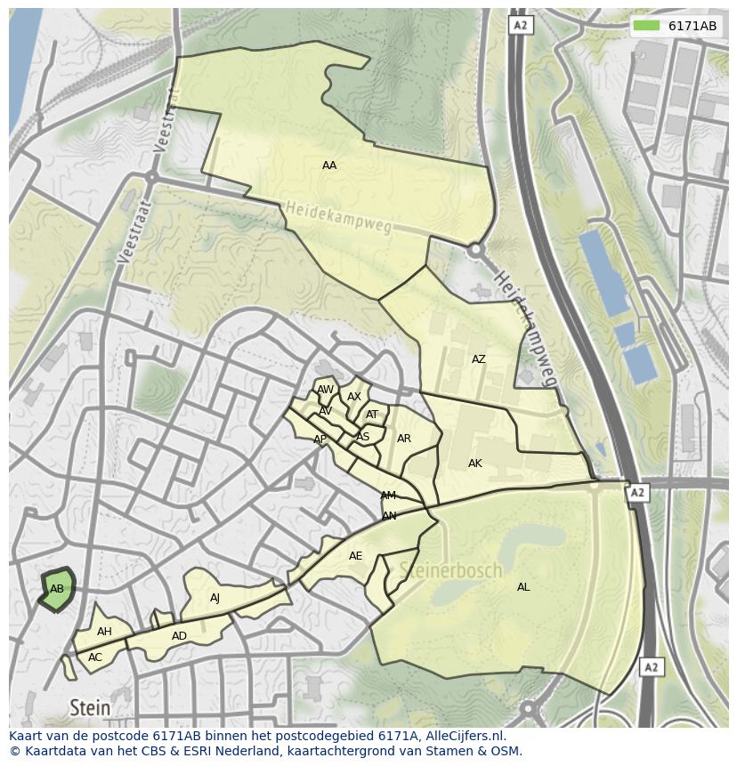 Afbeelding van het postcodegebied 6171 AB op de kaart.
