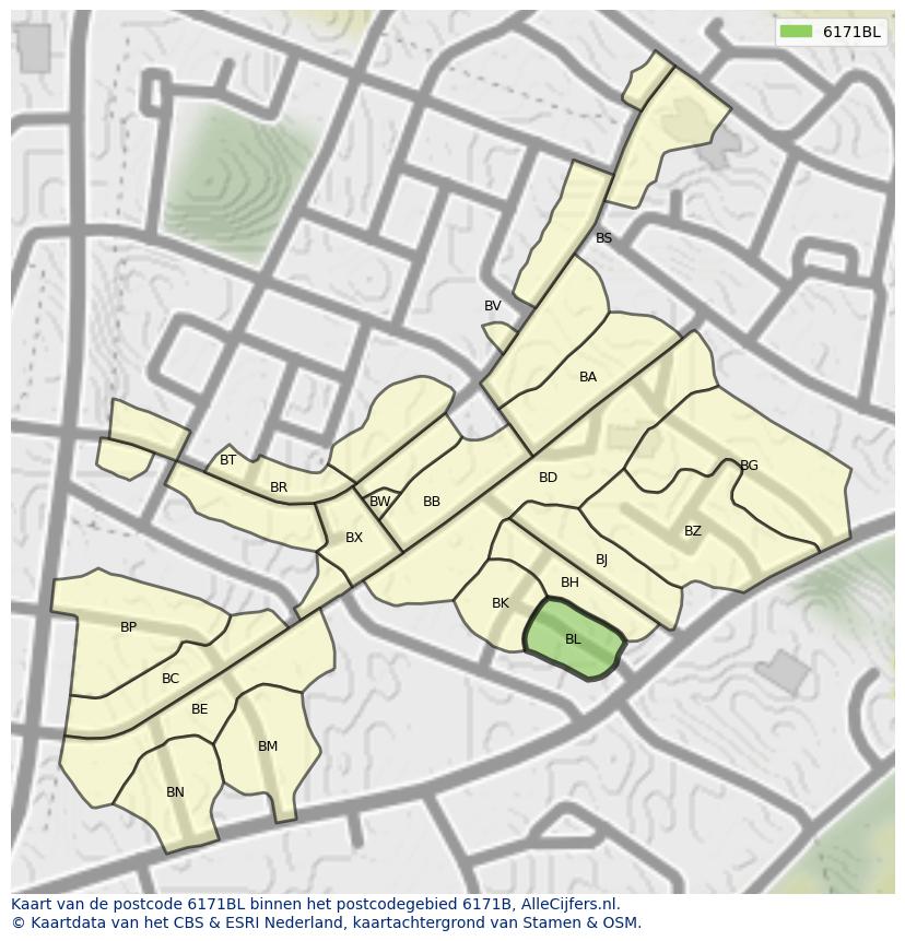 Afbeelding van het postcodegebied 6171 BL op de kaart.