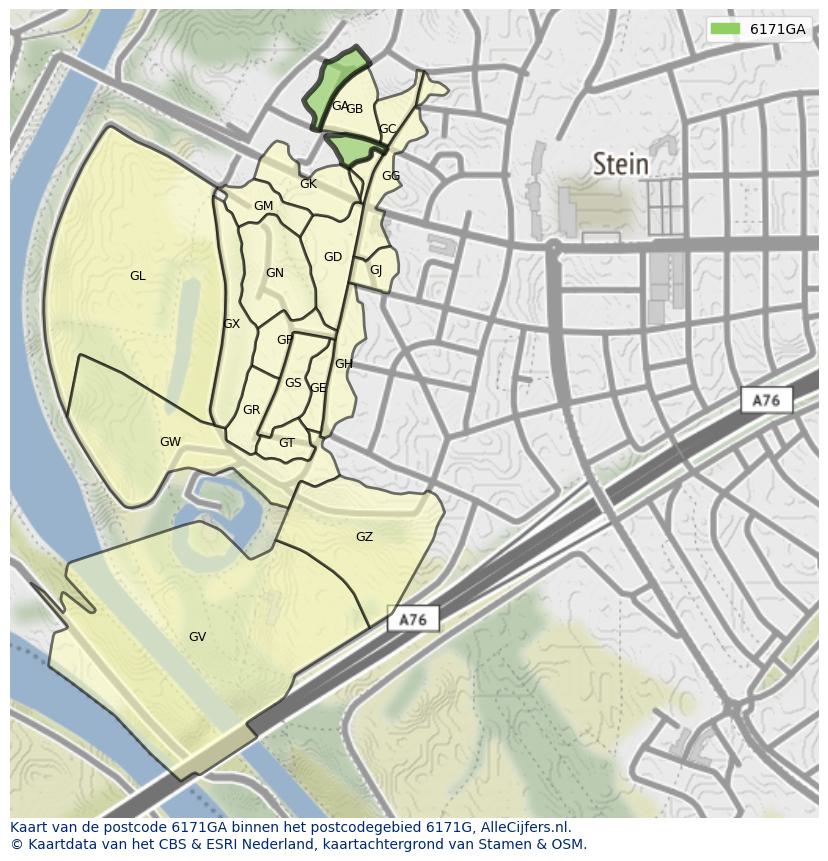Afbeelding van het postcodegebied 6171 GA op de kaart.