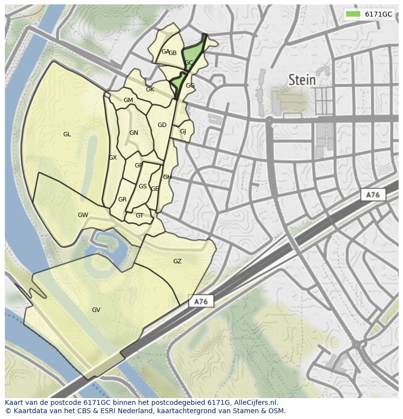 Afbeelding van het postcodegebied 6171 GC op de kaart.