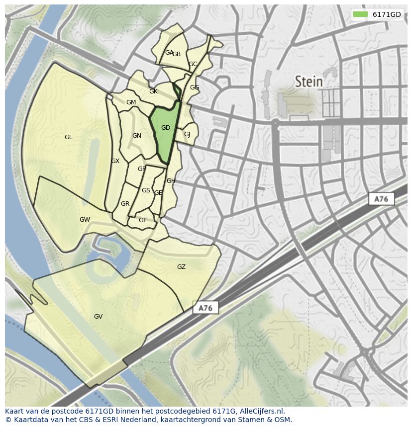 Afbeelding van het postcodegebied 6171 GD op de kaart.