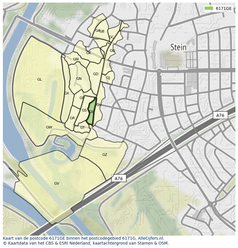 Afbeelding van het postcodegebied 6171 GE op de kaart.