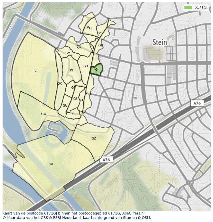 Afbeelding van het postcodegebied 6171 GJ op de kaart.