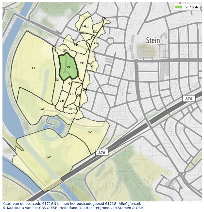 Afbeelding van het postcodegebied 6171 GN op de kaart.