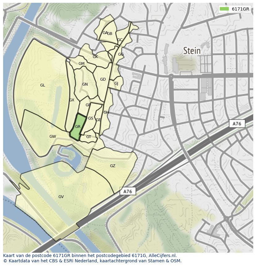 Afbeelding van het postcodegebied 6171 GR op de kaart.