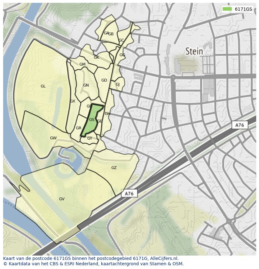 Afbeelding van het postcodegebied 6171 GS op de kaart.