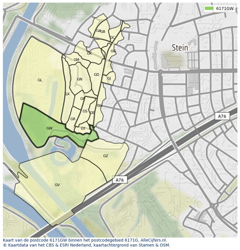 Afbeelding van het postcodegebied 6171 GW op de kaart.