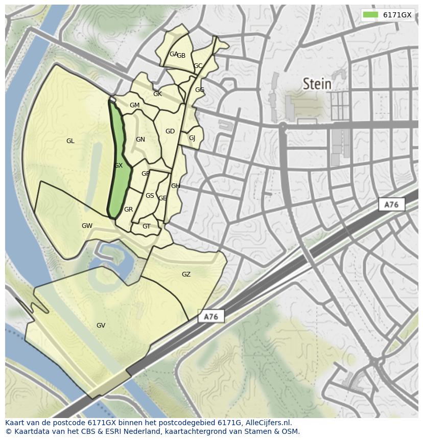 Afbeelding van het postcodegebied 6171 GX op de kaart.