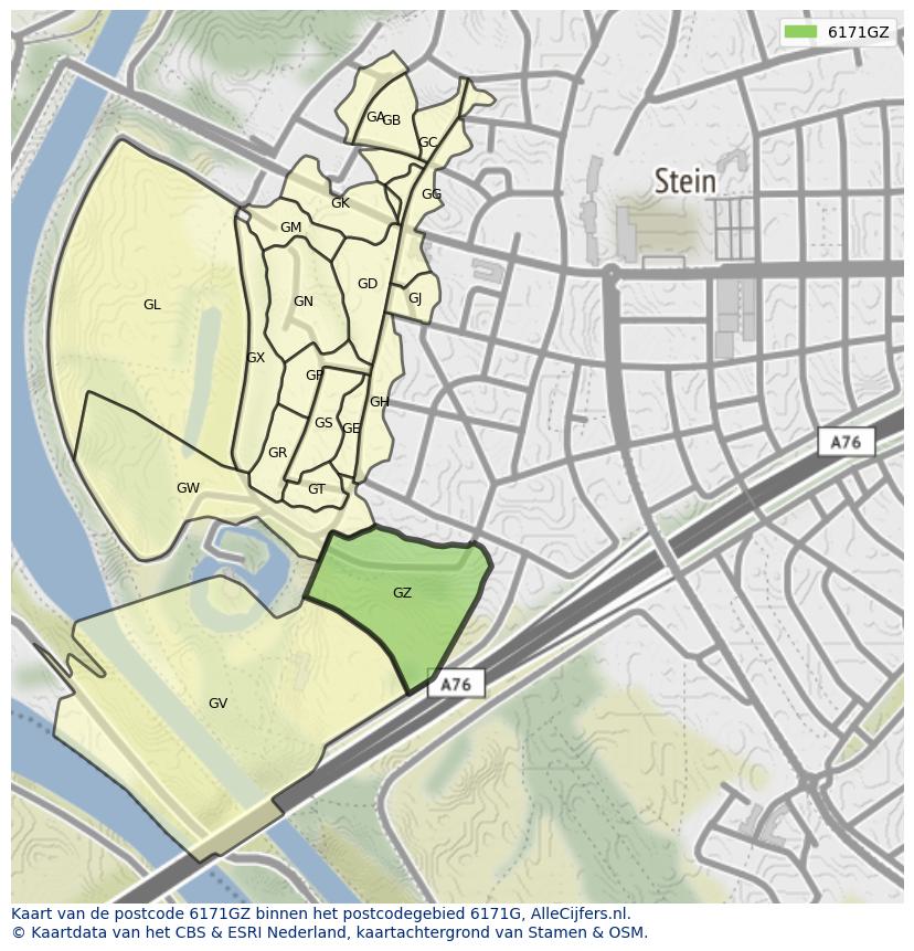 Afbeelding van het postcodegebied 6171 GZ op de kaart.