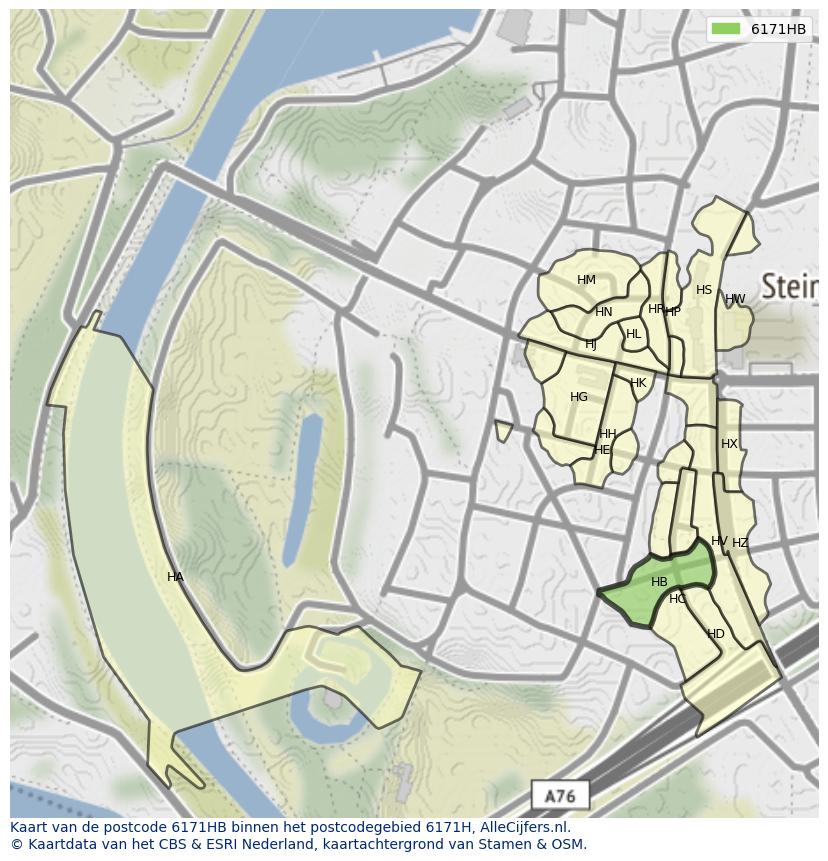 Afbeelding van het postcodegebied 6171 HB op de kaart.