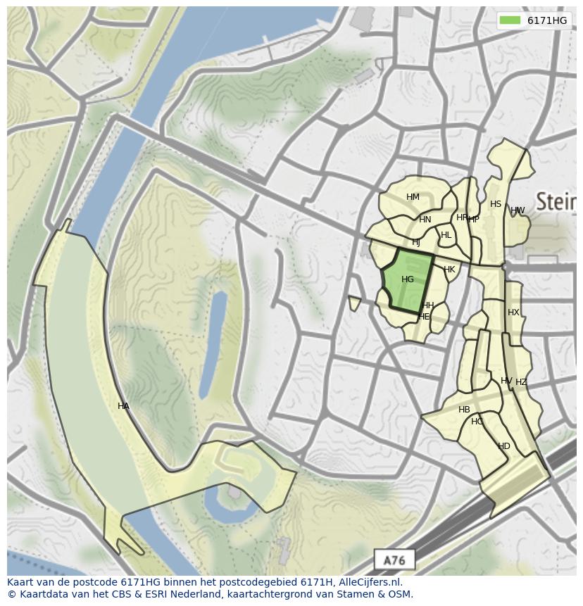 Afbeelding van het postcodegebied 6171 HG op de kaart.