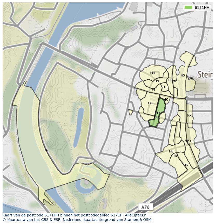Afbeelding van het postcodegebied 6171 HH op de kaart.