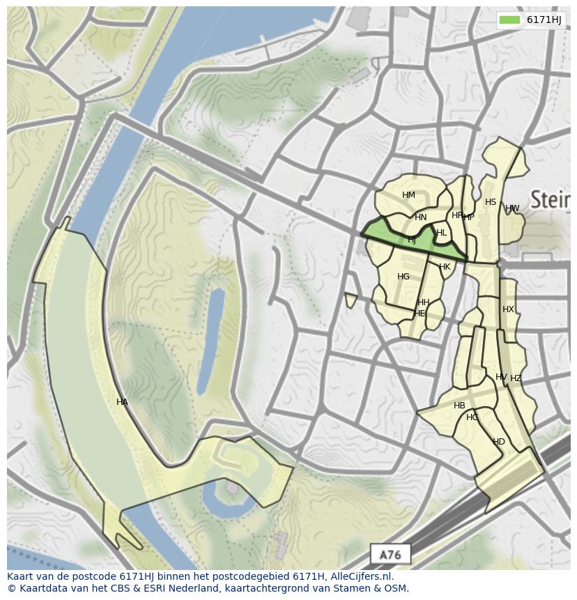 Afbeelding van het postcodegebied 6171 HJ op de kaart.