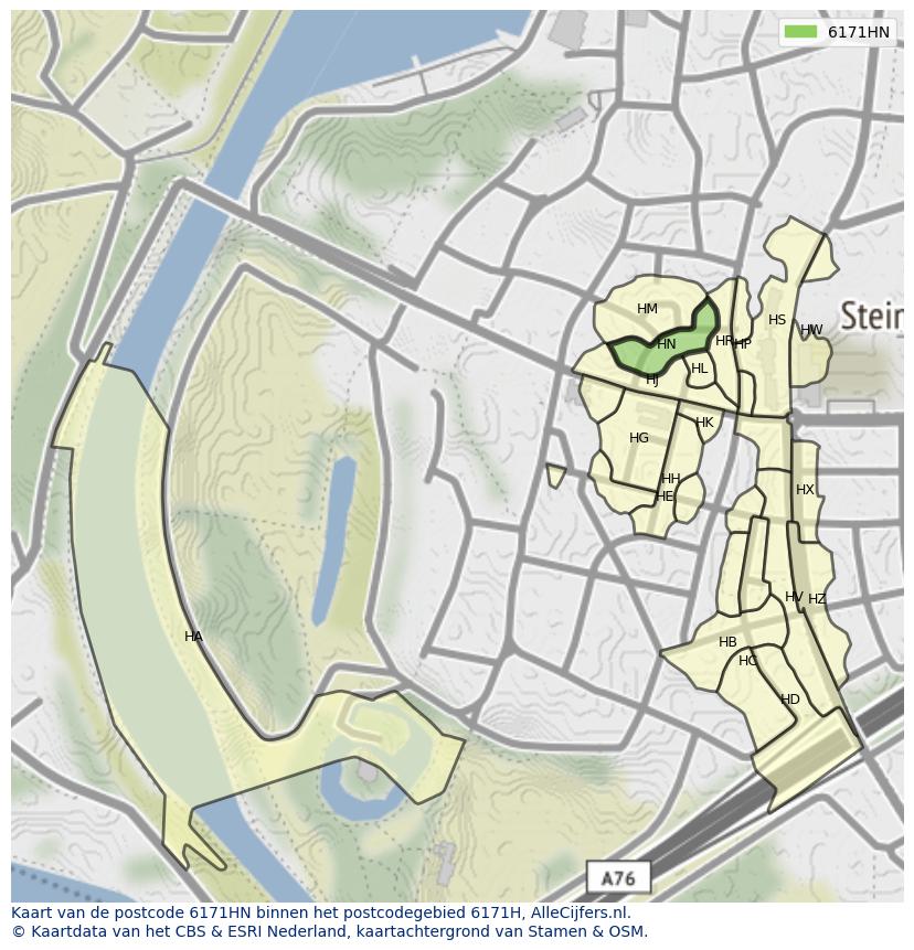 Afbeelding van het postcodegebied 6171 HN op de kaart.