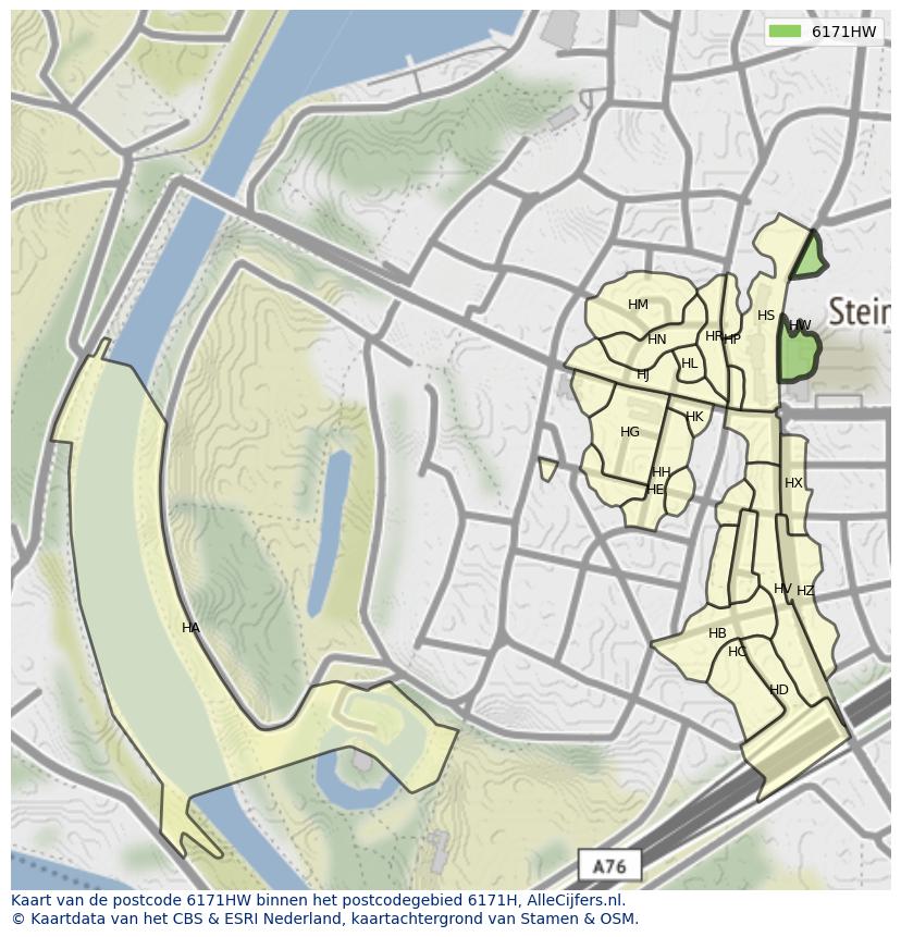 Afbeelding van het postcodegebied 6171 HW op de kaart.