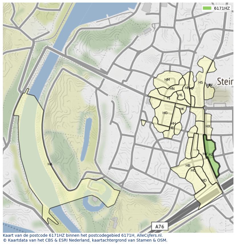 Afbeelding van het postcodegebied 6171 HZ op de kaart.