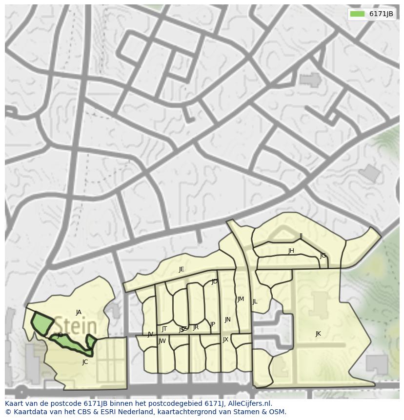 Afbeelding van het postcodegebied 6171 JB op de kaart.
