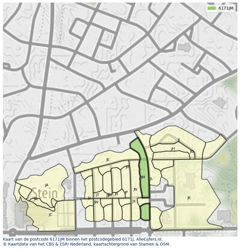 Afbeelding van het postcodegebied 6171 JM op de kaart.