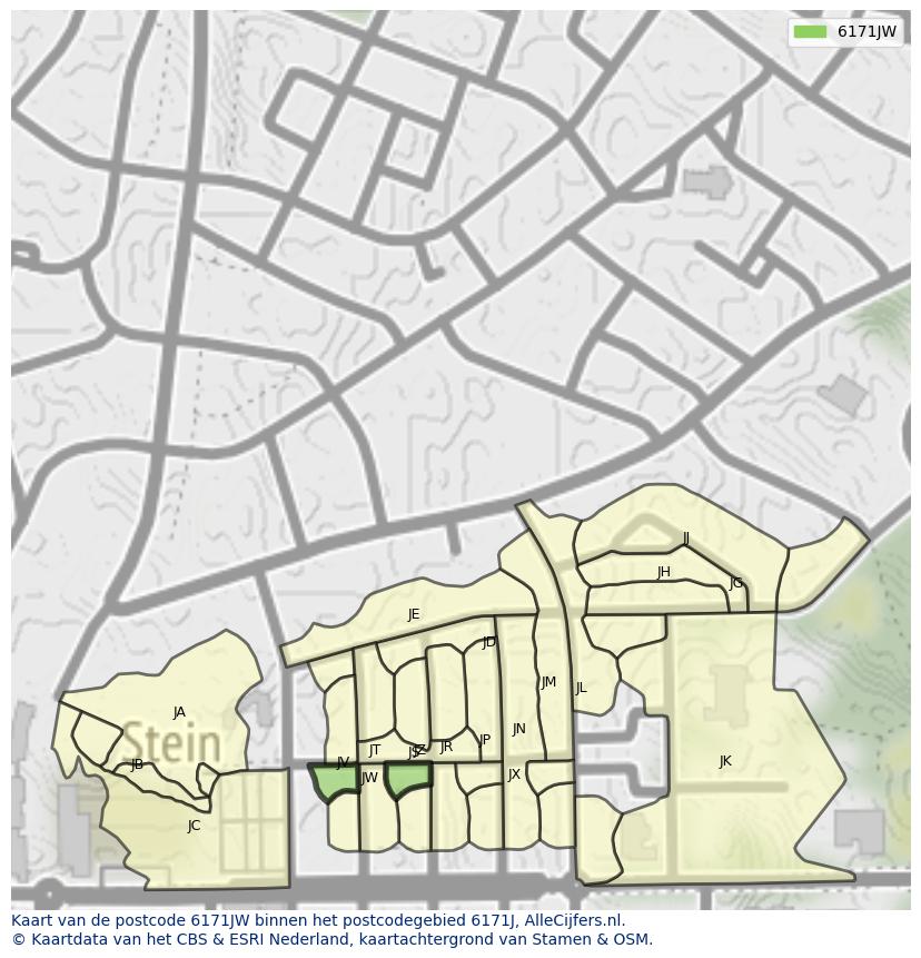 Afbeelding van het postcodegebied 6171 JW op de kaart.
