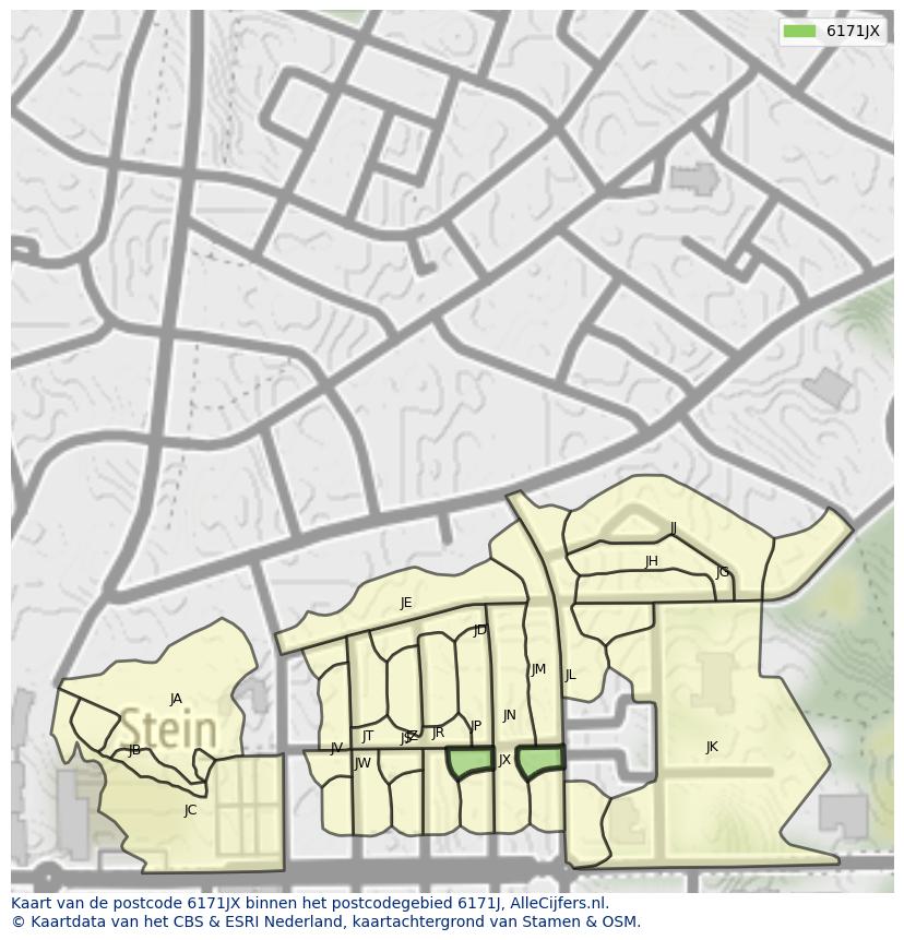 Afbeelding van het postcodegebied 6171 JX op de kaart.