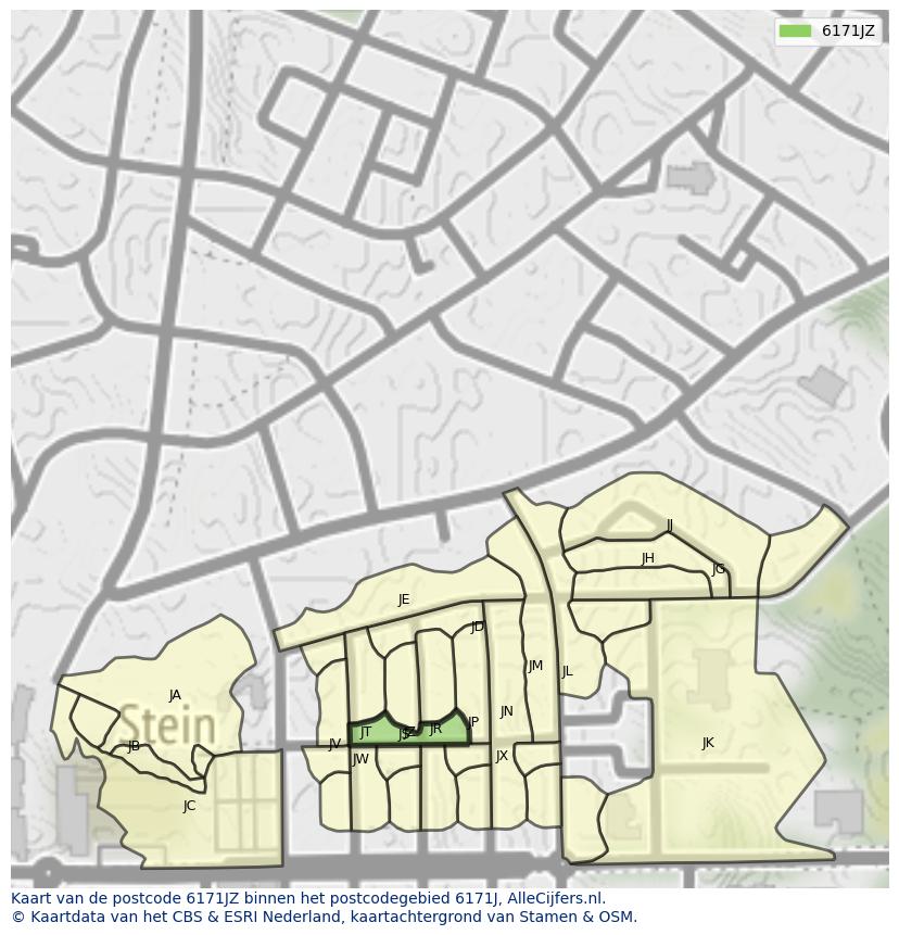 Afbeelding van het postcodegebied 6171 JZ op de kaart.
