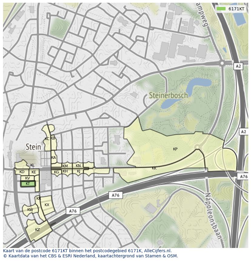 Afbeelding van het postcodegebied 6171 KT op de kaart.