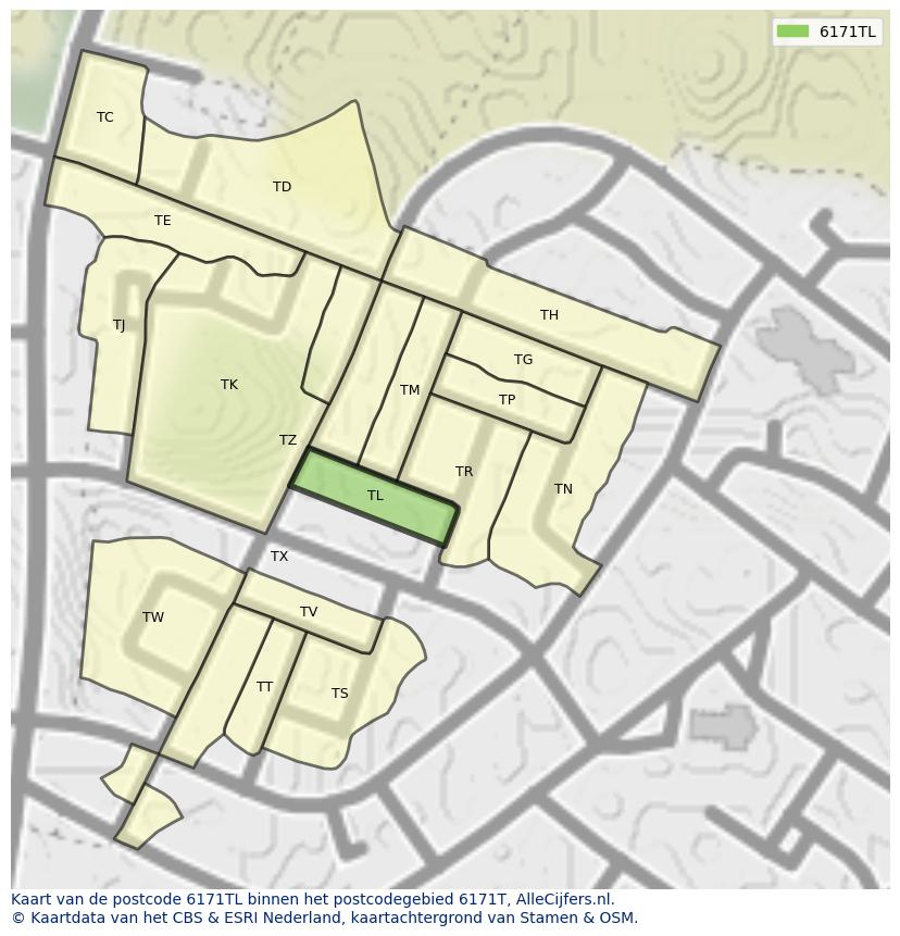 Afbeelding van het postcodegebied 6171 TL op de kaart.