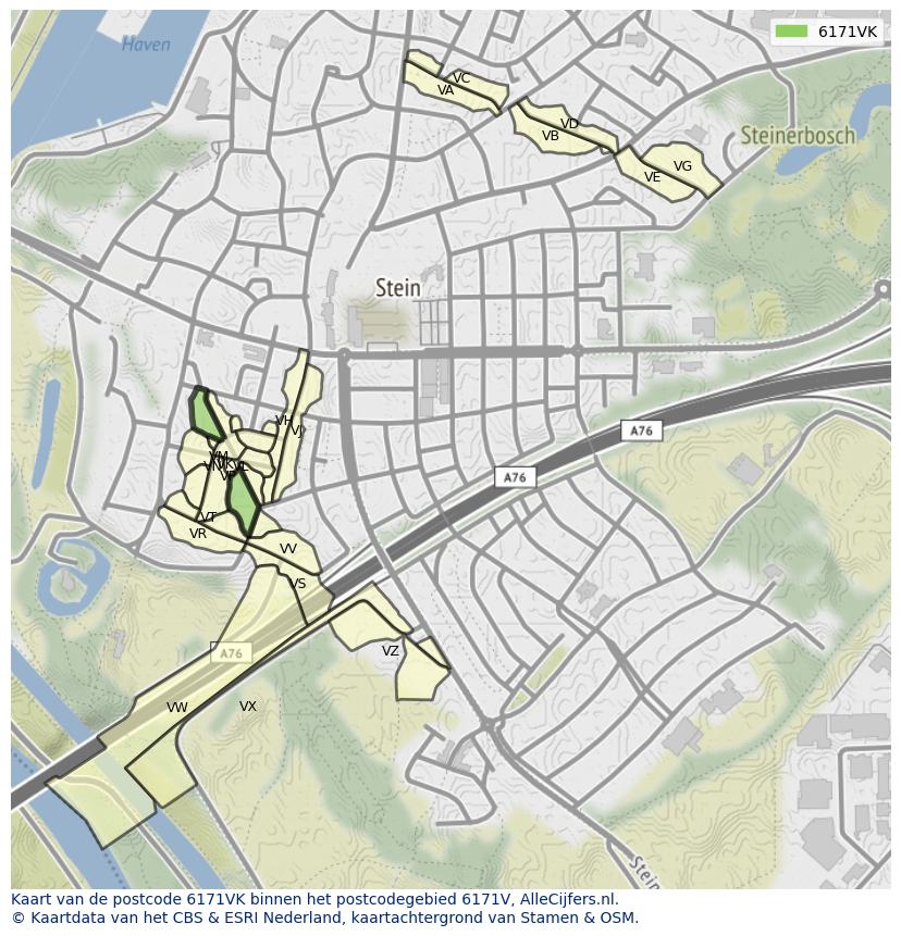 Afbeelding van het postcodegebied 6171 VK op de kaart.