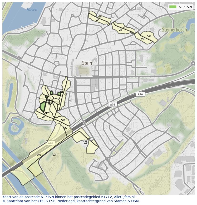 Afbeelding van het postcodegebied 6171 VN op de kaart.