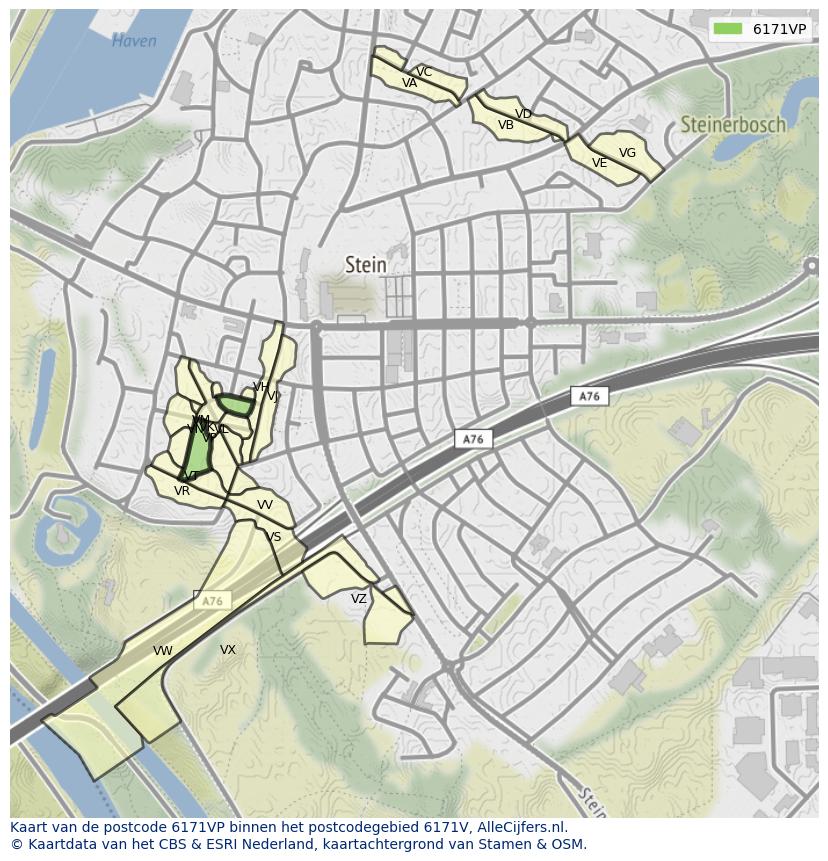 Afbeelding van het postcodegebied 6171 VP op de kaart.