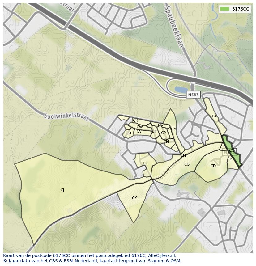 Afbeelding van het postcodegebied 6176 CC op de kaart.